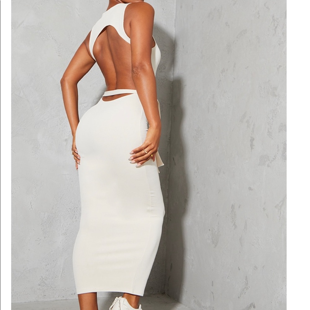 Rib Cut Out Back Detail Tie Waist Midaxi Dress